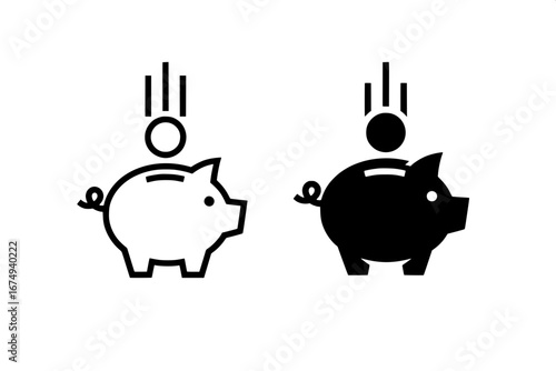 Financial growth concept depicted by piggy bank icons with a falling coin, symbolizing effective saving money strategies, investment, and future wealth management