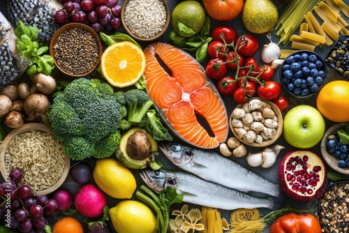Colorful array of fresh, whole foods