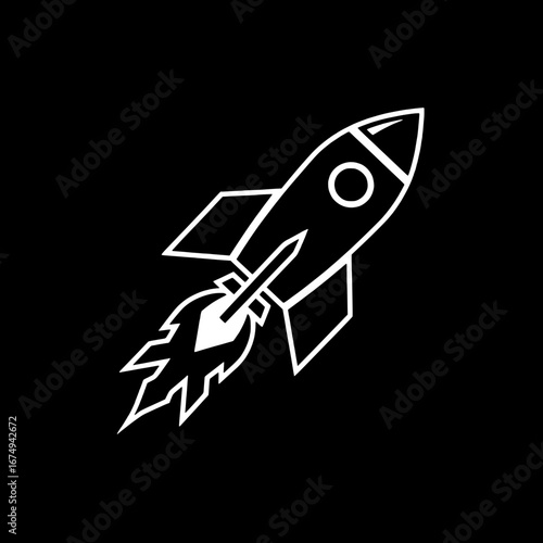 Rocket ship design, an illustration of a rocket with flames, to emphasize ideas of starting and future