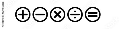 Mathematical Symbols Addition, Subtraction, Multiplication, Division, and Equality for Math Concepts