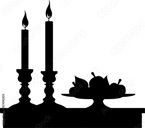 illustration of a candle holder, old, antique, lamp, candlestick, light, candle, vector, vintage, metal, decoration, art, lantern, candles, illustration, iron, design, frame, style, silhouette, candel
