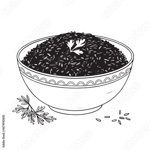 black rice pilaf Silhouette Vector, High Quality Illustration on White Background