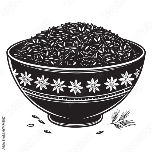 black rice pilaf Silhouette Vector, High Quality Illustration on White Background