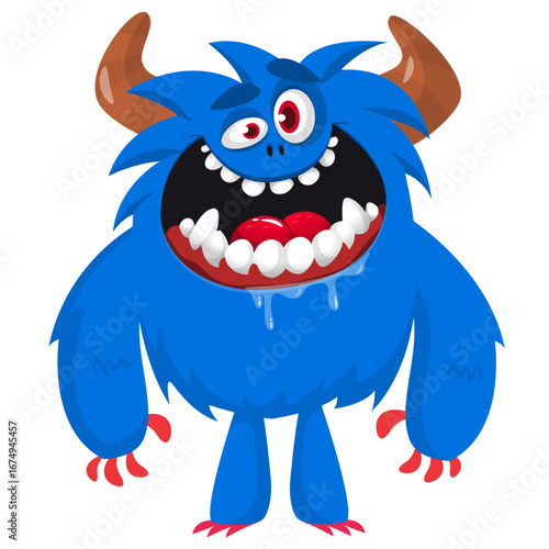Cartoon funny monster character design with funny face expression. Halloween vector illustration 