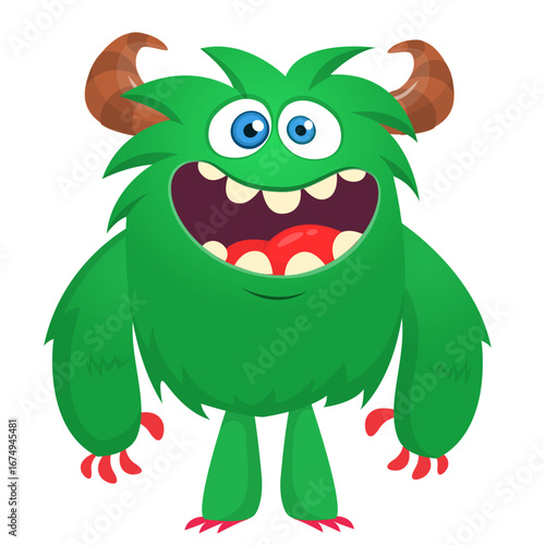 Cartoon funny monster character design with funny face expression. Halloween vector illustration 