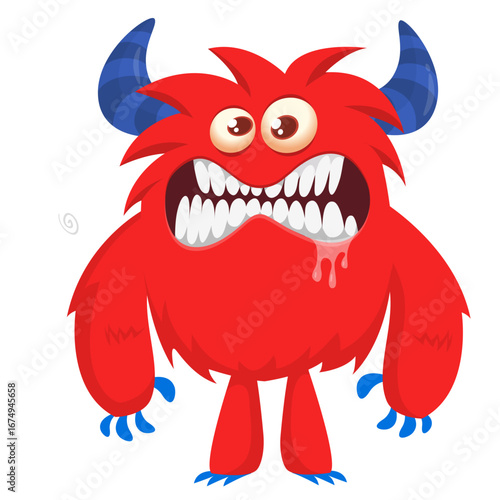 Cartoon funny monster character design with funny face expression. Halloween vector illustration 