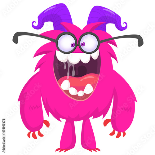 Cartoon funny monster character design with funny face expression. Halloween vector illustration 