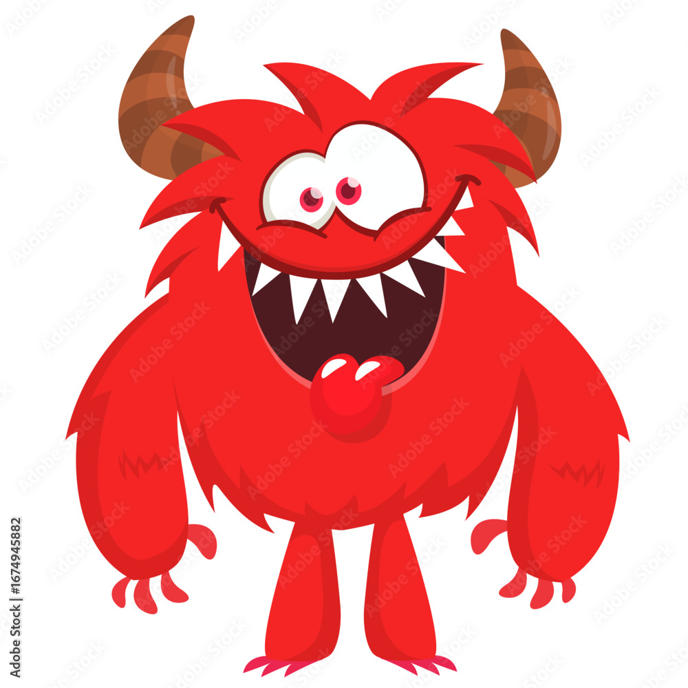Fototapeta premium Cartoon funny monster character design with funny face expression. Halloween vector illustration 