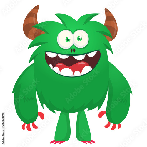 Cartoon funny monster character design with funny face expression. Halloween vector illustration 
