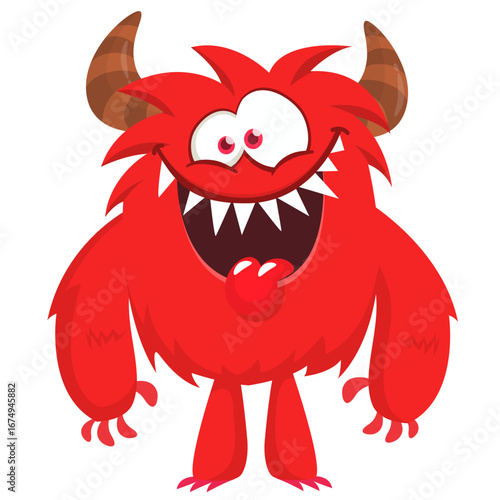 Cartoon funny monster character design with funny face expression. Halloween vector illustration 
