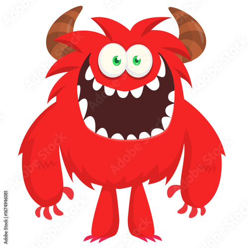 Cartoon funny monster character design with funny face expression. Halloween vector illustration 