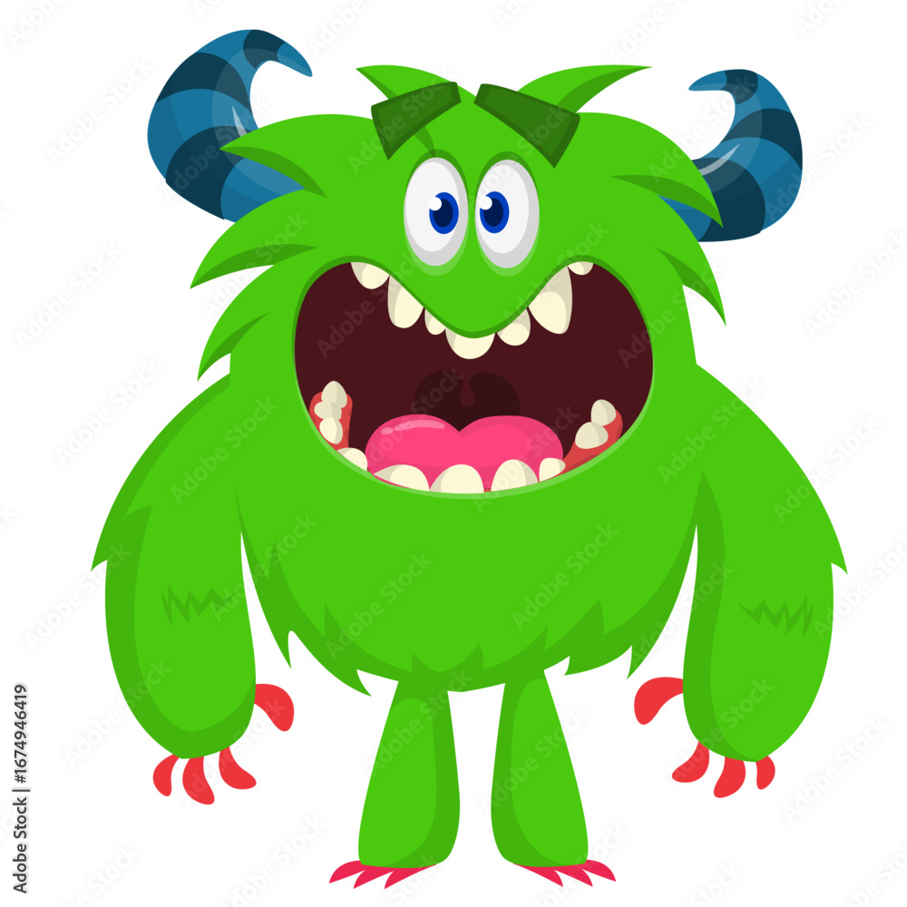 Fototapeta premium Cartoon funny monster character design with funny face expression. Halloween vector illustration 