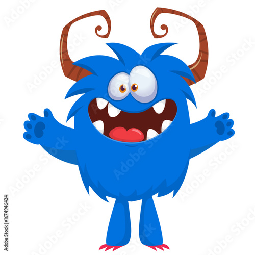 Cartoon funny monster character design with funny face expression. Halloween vector illustration 
