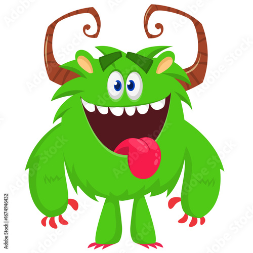 Cartoon funny monster character design with funny face expression. Halloween vector illustration 