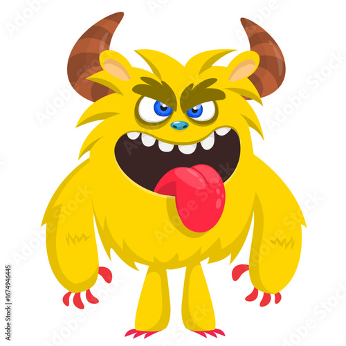 Cartoon funny monster character design with funny face expression. Halloween vector illustration 