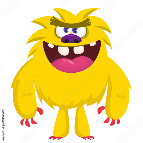 Cartoon funny monster character design with funny face expression. Halloween vector illustration 