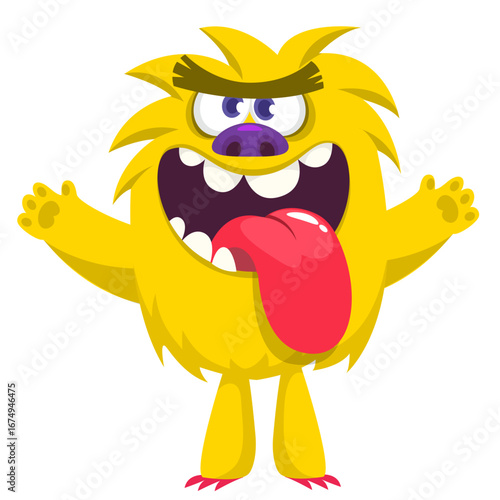 Cartoon funny monster character design with funny face expression. Halloween vector illustration 
