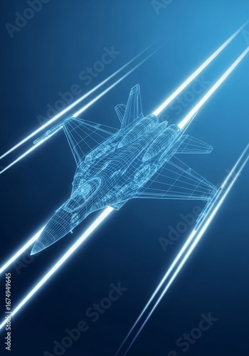 Abstract technological vector design featuring blue lines and a wave pattern on a light background