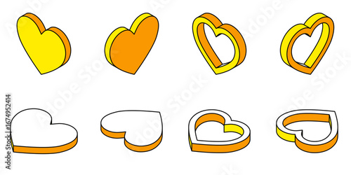 アイソメトリック　ハート　立体　イラスト　ベクター　セット