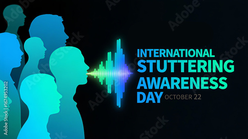 Avatar and sound waves on a dark background, focusing and communicating for International Stuttering Awareness Day, used in promotional scenes for International Stuttering Awareness Day.