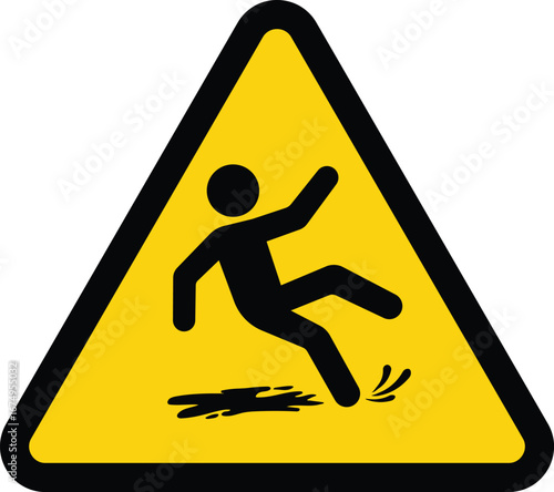 Caution Wet Floor symbol,Yellow triangle background