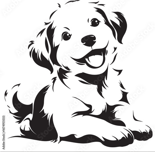 Cheerful Puppy's Portrait: A charming illustration of a joyful puppy radiating happiness with its innocent eyes and delightful grin, capturing the essence of pure canine joy and friendship.