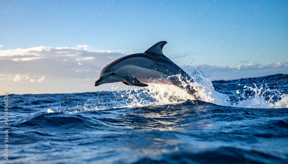 Fototapeta premium Dolphin leaps above waves.