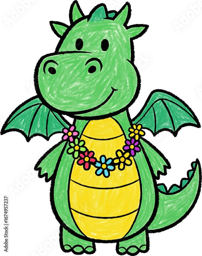 A Big Dragon Wearing a Dainty Daisy Chain Necklace
