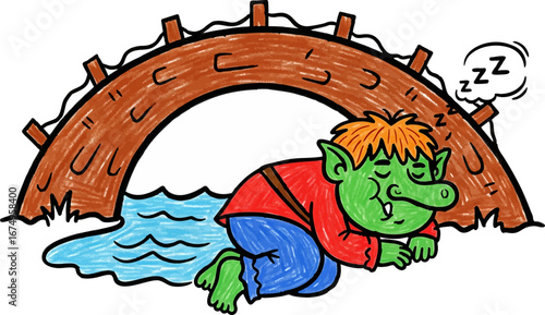 Chubby Troll Napping Under a Little Bridge