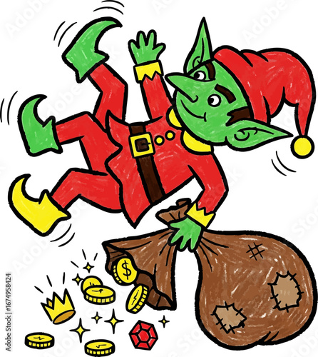 Clumsy Goblin Tripping and Spilling Treasure