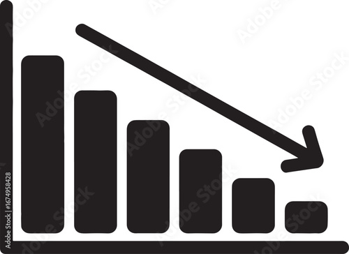 Declining bar chart with downward arrow showing financial downturn or business performance loss