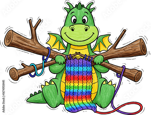 Dragon's Awkward Attempt at Knitting with Branches