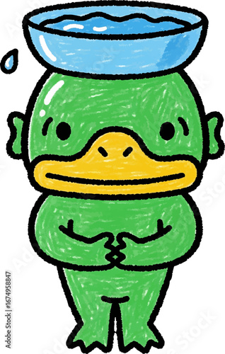 Polite Kappa Bowing with Water on its Head