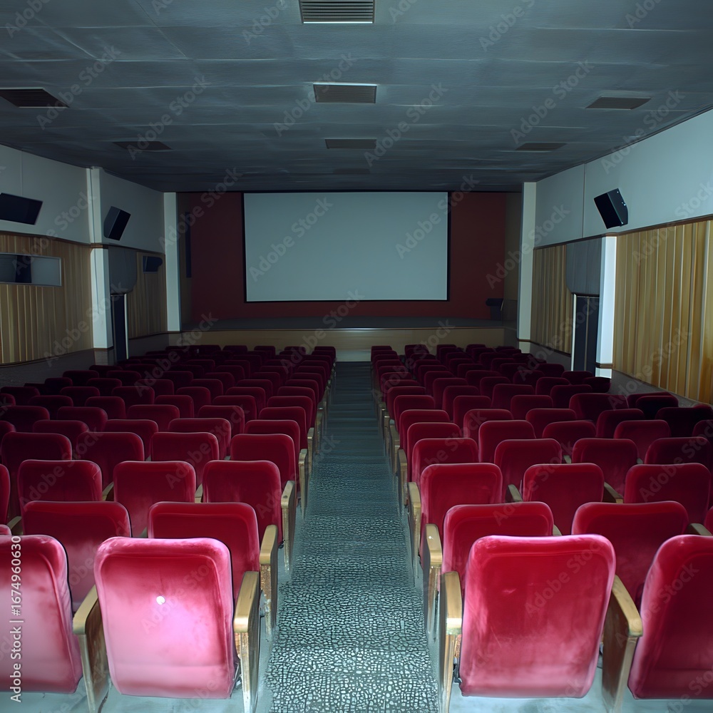Fototapeta premium Empty Vintage Movie Theater Red Seats Cinema Hall