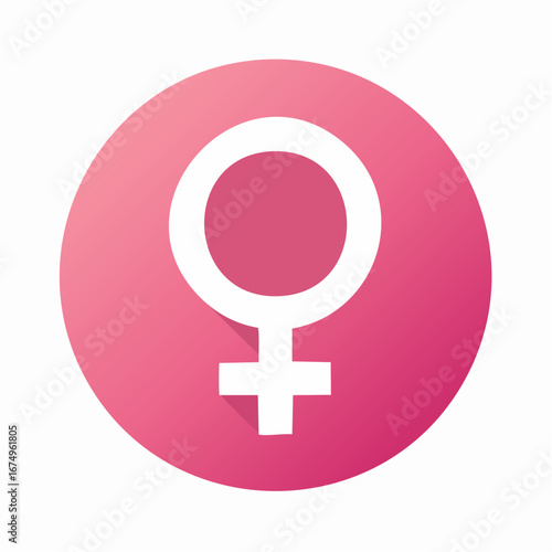 Minimalist Female Gender Sign on Pink Round Badge for International Women’s Day. Women’s Rights and Equality Concept