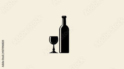 Wine Bottle and Glass Silhouette for Wine & Beverage Themes