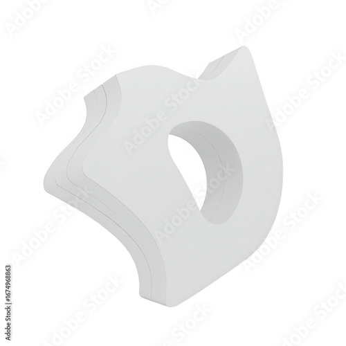 A three-dimensional, smooth, off-white abstract form with layered, curved surfaces and a central, circular opening.