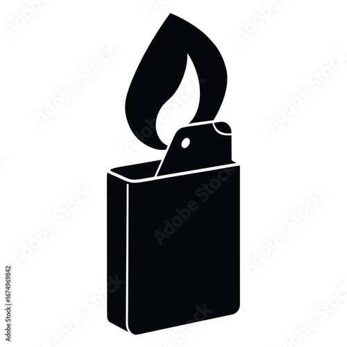 Black lighter with flame fire ignition