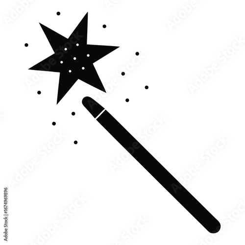 Black magic wand with star and sparkles fantasy enchantment