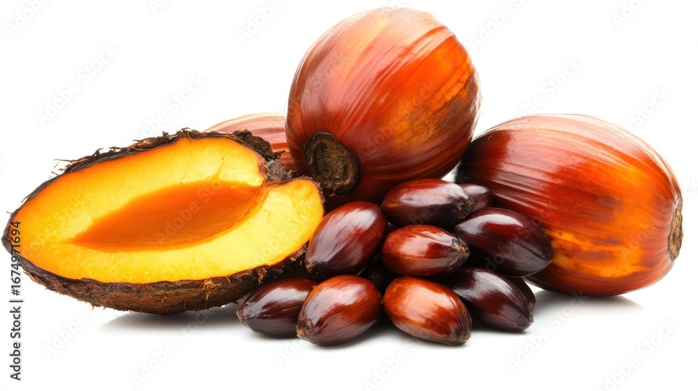 Fototapeta premium Palm fruit, whole and sliced, with seeds