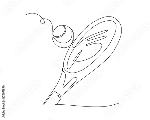 One line drawing of a male tennis player in action, preparing to hit a forehand shot. Minimalist sports illustration for fitness, competition, and athletic concept themes
