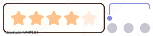 Five-star rating scale partially highlighted, alongside three-dot navigation indicator with one active dot. Ideal for feedback, rating, evaluation, customer experience, reviews, user satisfaction