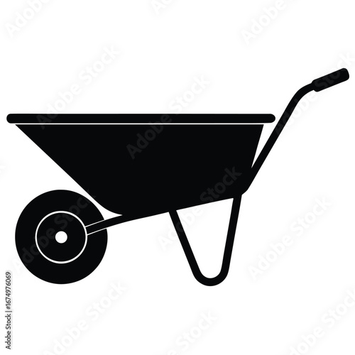 Black wheelbarrow flat design illustration garden tool