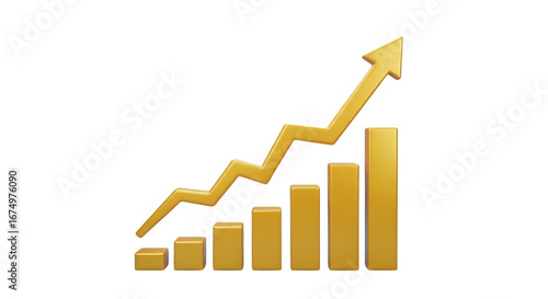 Free Download 3d illustration of golden bar chart with upward trending arrow isolated on transparent background - GFXLoad