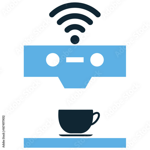 Smart coffeemaker icon vector for modern kitchen, home automation, and morning routine. Useful for illustrating a smart appliance with connected technology.