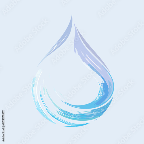 Artistic rendering of a water droplet with brushstroke texture in shades of blue and white on a light blue background.