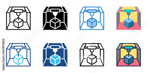 3D Printer icon set multiple style collection 
