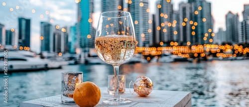 Romantic Evening with Sparkling Wine by the Marina