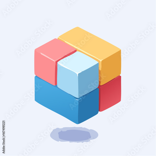 Colorful, interconnected cubes forming a three-dimensional shape, suggesting a concept of combination or unity.