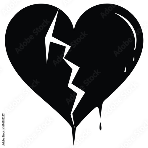 Black broken heart dripping white